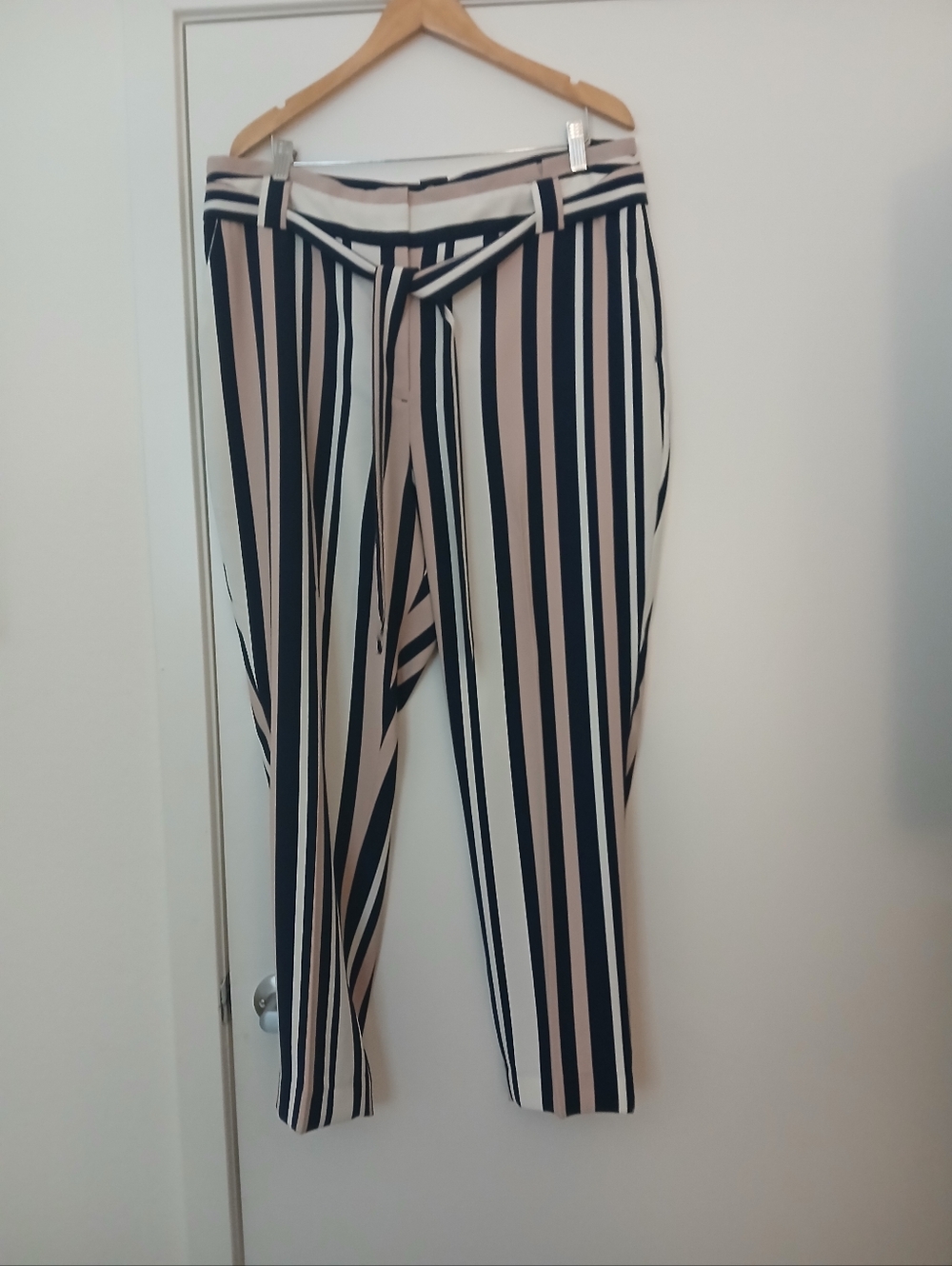 Express Navy and White Striped Skirt with Pink Trim